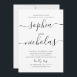 Convite Festa de noivado de script simples preto-e-branco<br><div class="desc">Convite para festa de noivado de casamento de guião preto e branco. Entre em contato comigo se precisar de itens adicionais.</div>