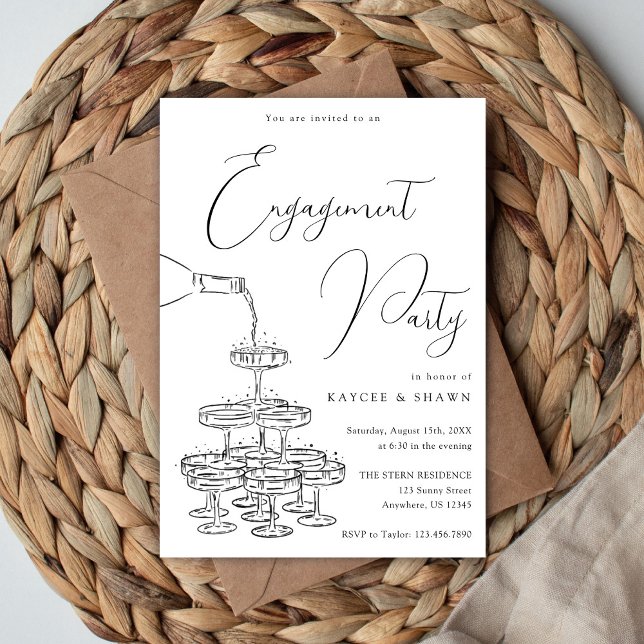 Convite Festa de noivado de Torre de Champanhe (Criador carregado)