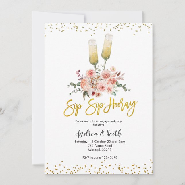 Convite Festa de noivado de Vinho do Vinho do Sip Sip (Frente)