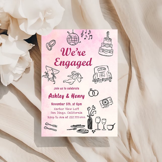 Convite Festa de noivado Desenhada Da Mão (Criador carregado)