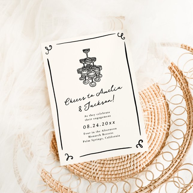 Convite Festa de noivado Desenhada Da Mão (Criador carregado)