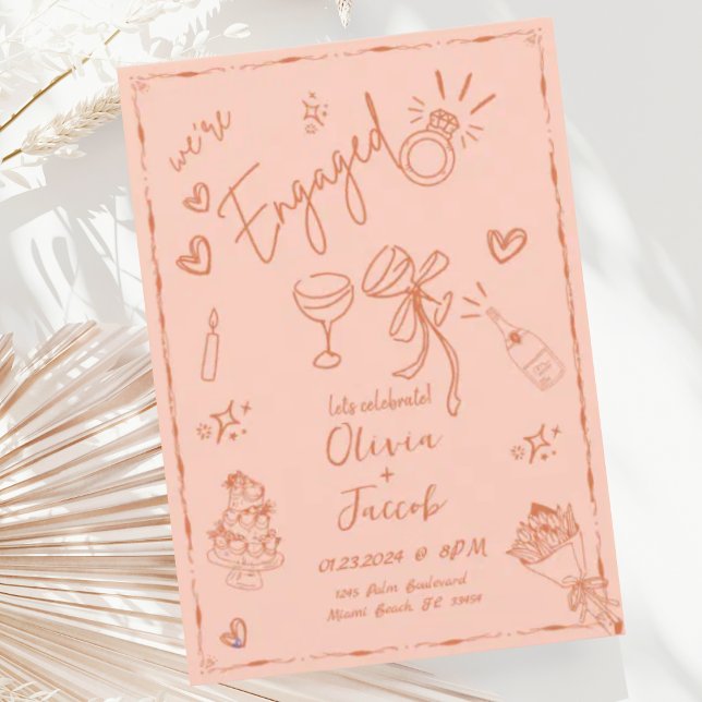 Convite Festa de noivado Desenhada da Mão de Pêssego Trend (Criador carregado)