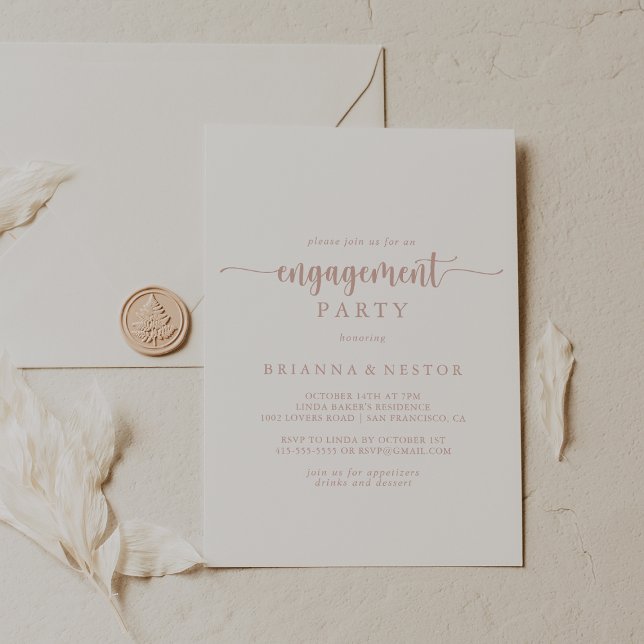 Convite Festa de noivado Dourada de caligrafia (Criador carregado)