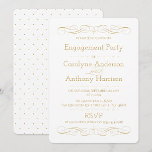 Convite Festa de noivado Dourada e branca elegante