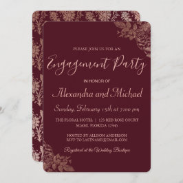 Convite Festa de noivado Dourada e Rosa Borgonha