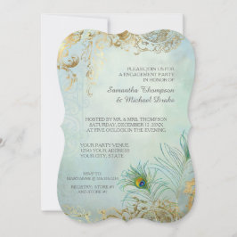 Convite Festa de noivado Dourada Folha Pavão Elegante