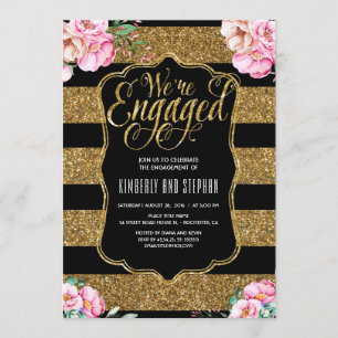 Convite Festa de noivado Dourado do brilho das aguarelas