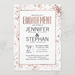 Convite Festa de noivado Dourado Paint Splatters Invites