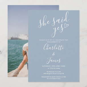 Convite Festa de Noivado Ela Disse Sim Foto Azul Empoeirad