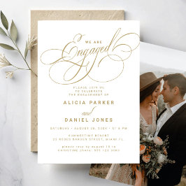 Convite Festa de noivado elegante de fotos em ouro branco