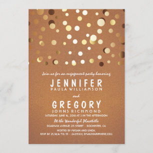 Convite Festa de noivado elegante dos confetes Dourados