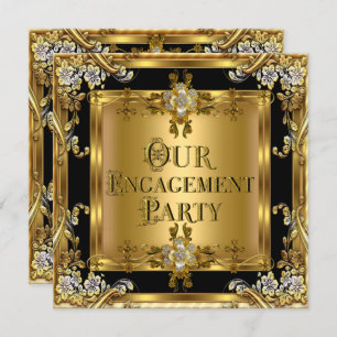 Convite Festa de noivado Elegante Dourada, Joia Floral Pre