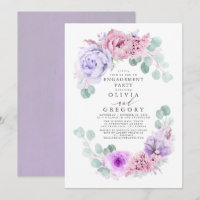 Festa de noivado Elegante Floral Rosa e Púrpura