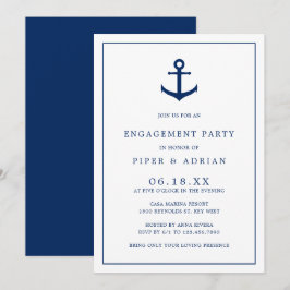 Convite Festa de noivado Elegante Marinho de Âncora Náutic