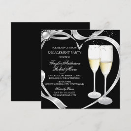 Convite Festa de Noivado Elegante Preta Prata e Dourada
