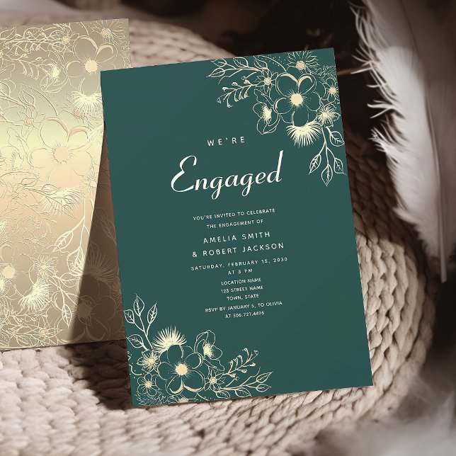 Convite Festa de Noivado Esmeralda Verde e Dourado (Criador carregado)