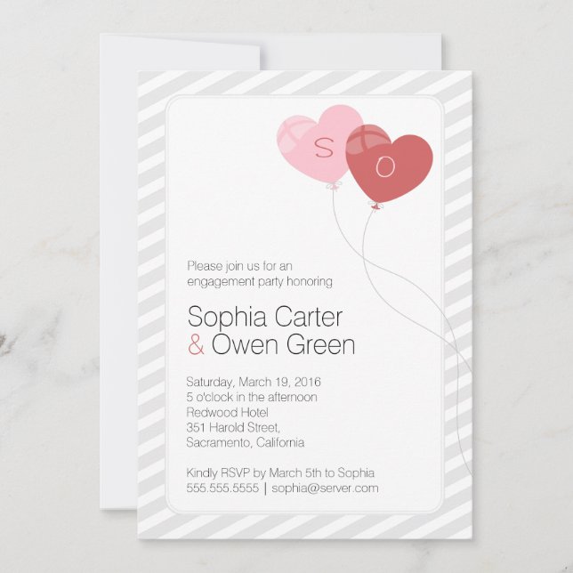 Convite Festa de noivado Exclusiva de Balões de Coração (Frente)