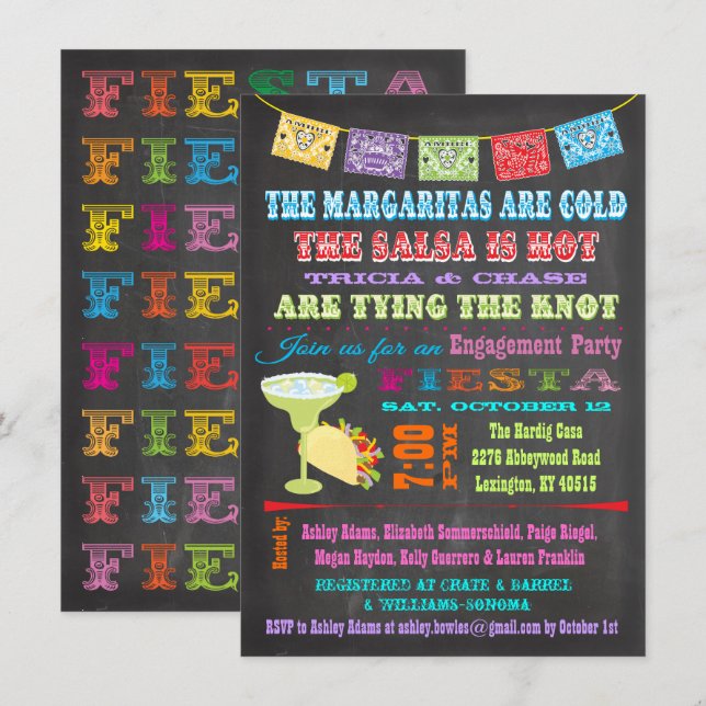 Convite Festa de noivado Fiesta Mexicana (Frente/Verso)
