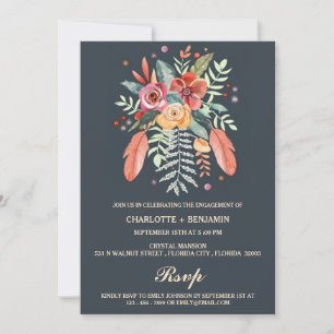 Convite Festa de Noivado Floral Boho Aquarela Rústica