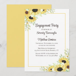 Convite Festa de Noivado Floral Boho com Girassóis Amarelo
