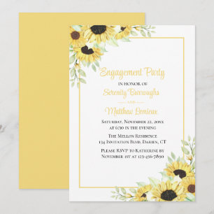 Convite Festa de Noivado Floral Boho com Girassóis Amarelo
