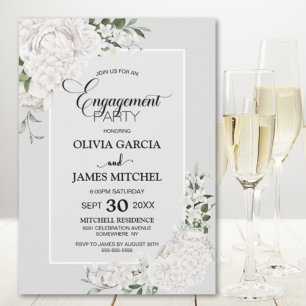Convite Festa de noivado Floral Branco