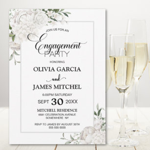 Convite Festa de noivado Floral Branco da Borda da cinza