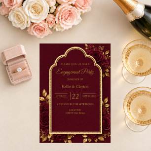 Convite Festa de Noivado Floral Burgundy & Dourado