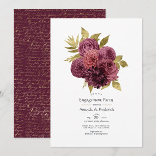 Convite Festa de Noivado Floral Burgundy e Dourado