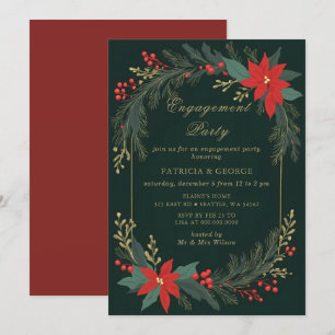 Convite Festa de Noivado Floral de Natal em Verde Dourado