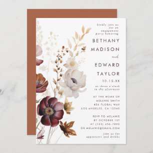 Convite Festa de noivado Floral de Queda de Aquarela