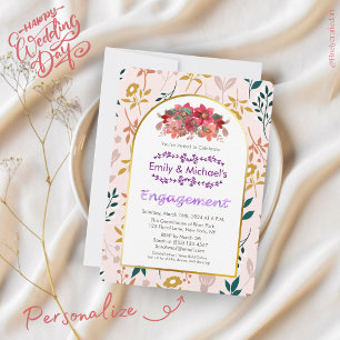 Convite Festa de noivado Floral Dourada a negrito