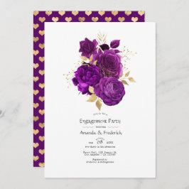 Convite Festa de noivado Floral Dourada e púrpura