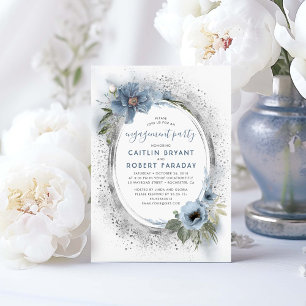Convite Festa de noivado Floral Dusty Blue e Silver