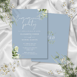 Convite Festa de noivado Floral Dusty Blue Script