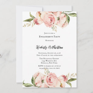 Convite Festa de noivado Floral Elegante Pink Peony