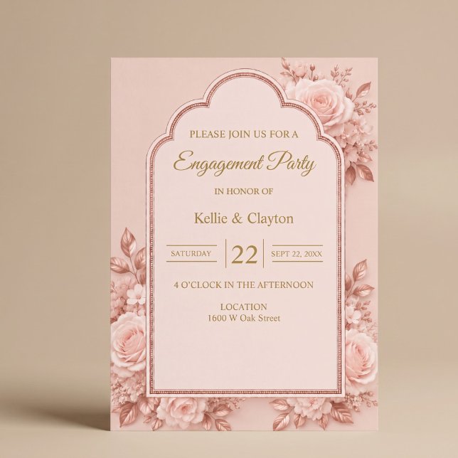Convite Festa de Noivado Floral em Rose Gold (Criador carregado)