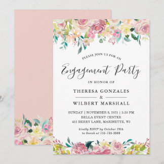 Convite Festa de Noivado Floral Pastel Blush