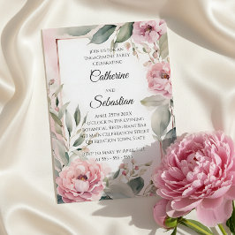 Convite Festa de Noivado Floral Peônia Rosa em Aquarela