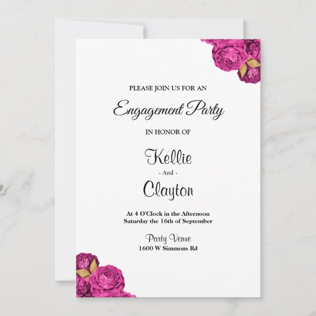 Convite Festa de noivado Floral Rosa E Dourada (Frente)