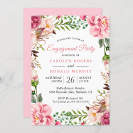 Convite Festa de noivado Floral Rosa Romântica Moderna