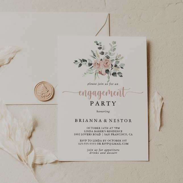 Convite Festa de noivado Floral Rosa Rosa Rosa Clássica (Criador carregado)