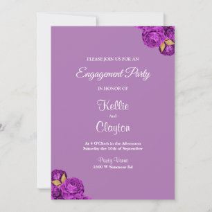 Convite Festa de Noivado Floral Roxo e Dourado