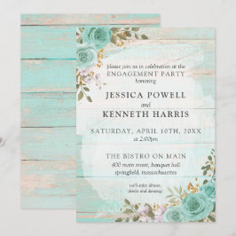 Convite Festa de noivado Floral Russo Turquesa de Madeira