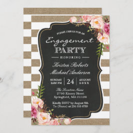 Convite Festa de noivado Floral Rustic Burlap Stripes