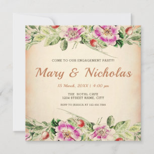 Convite Festa de noivado Floral Rustic Elegant Vintage
