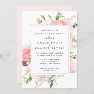 Convite Festa de noivado Floral Rustic Pink Peony