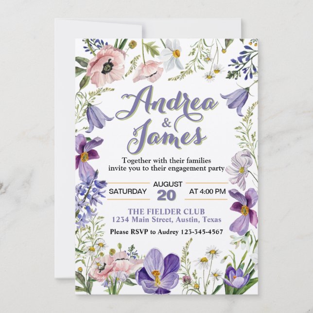 Convite Festa de noivado Floral Rustica Elegante (Frente)