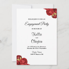 Convite Festa de noivado Floral Vermelha E Dourada