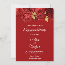 Convite Festa de noivado Floral Vermelha E Dourada